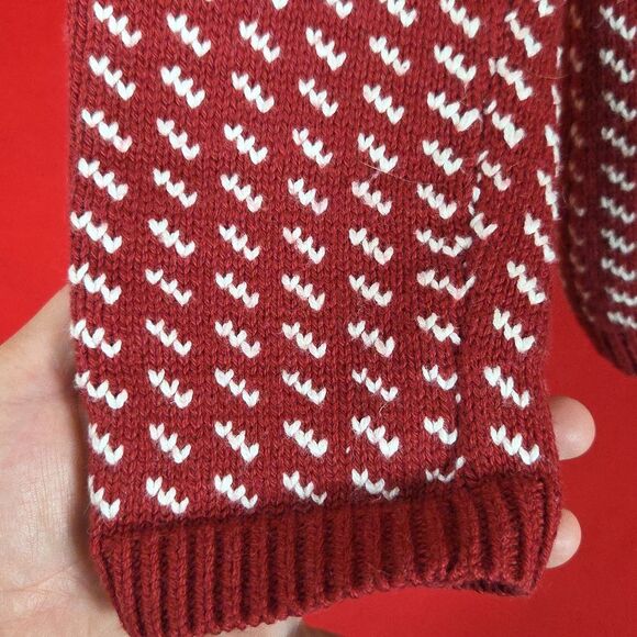 L.L. BEAN Vintage Birds‎ Eye Cardigan Sweater Red White Wool Womens Size Large - Picture 6 of 8